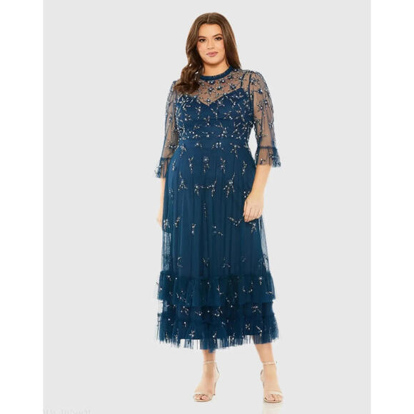 NWT, Mac Duggal Navy High Neck Embellished Dress Size 20W  #MD091 - Picture 1 of 9